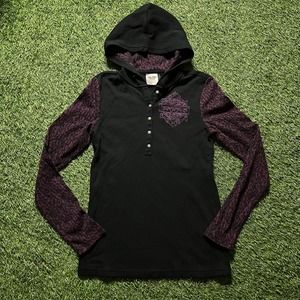 Womens Y2K Harley Davidson Purple and Black Hooded Long Sleeve Shirt
